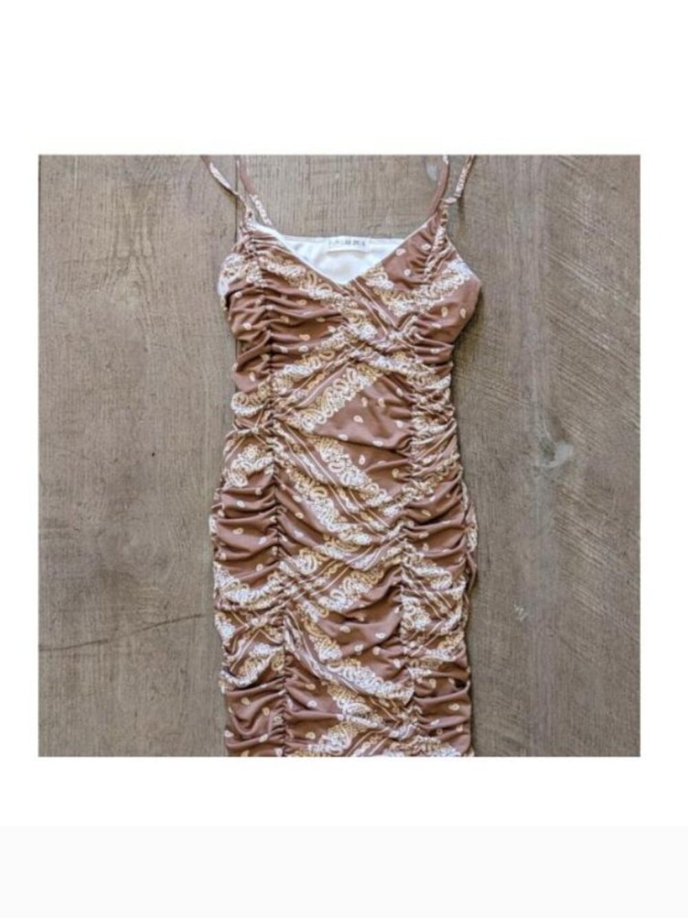 Popular 21 Brown Paisley Ruched Bodycon Mini Dress Size S